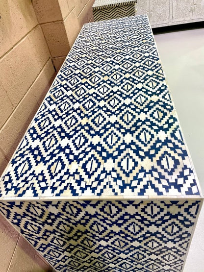 Handmade Bone inlay Diamond Navy Blue Chest of Six Drawers Chest of Drawers - Bone Inlay Furnitures