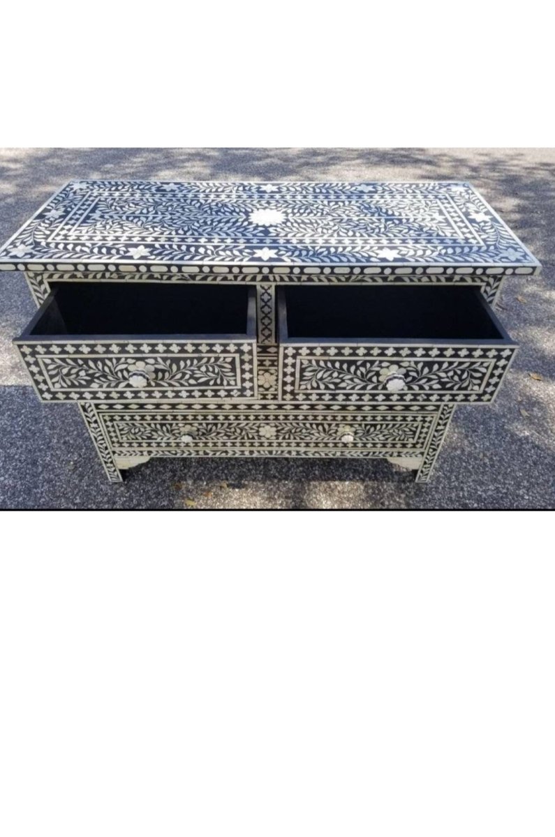 Bone Inlay Black Chest Of Drawer