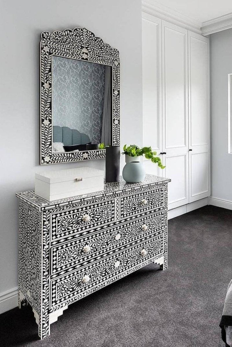 Bone Inlay Black Chest Of Drawer