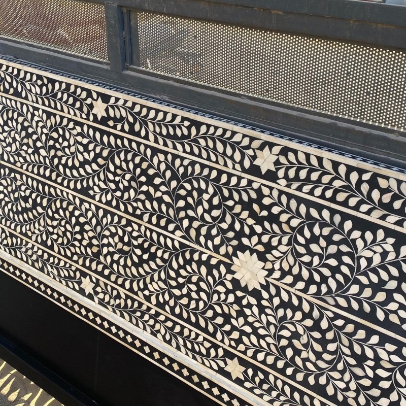 Handmade Bone Inlay Floral Design Black Headboard headboard - Bone Inlay Furnitures