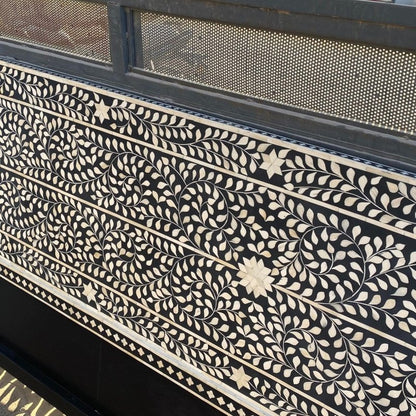 Handmade Bone Inlay Floral Design Black Headboard headboard - Bone Inlay Furnitures