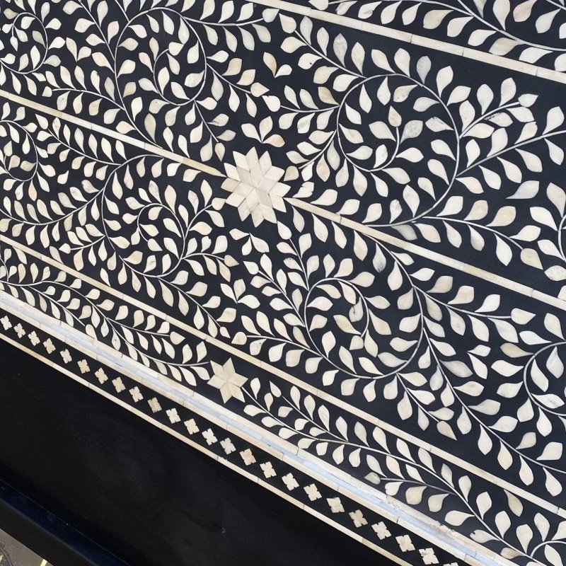 Handmade Bone Inlay Floral Design Black Headboard headboard - Bone Inlay Furnitures