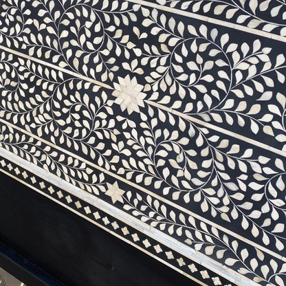 Handmade Bone Inlay Floral Design Black Headboard headboard - Bone Inlay Furnitures