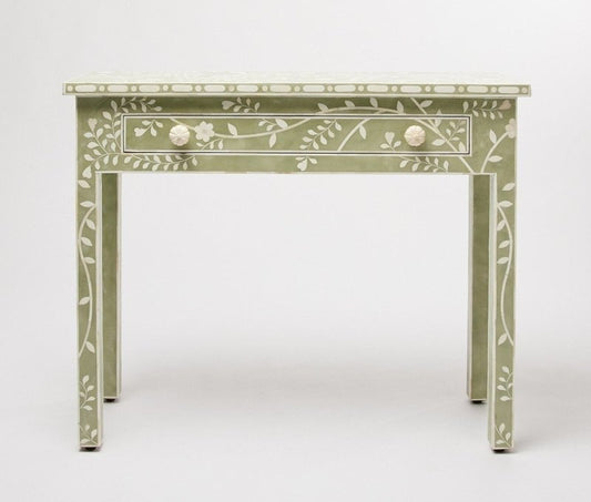 Handmade Bone inlay Floral Design Console Table with Drawers in Sage Green Color console table - Bone Inlay Furnitures
