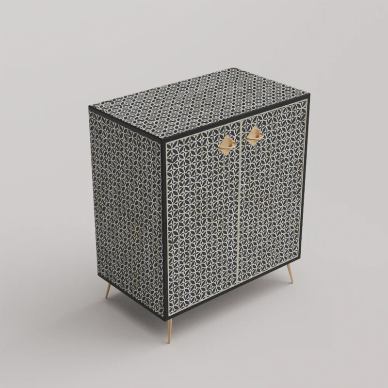 Handmade Bone Inlay Floral Design Two Door Entryway Cabinet Cabinet - Bone Inlay Furnitures