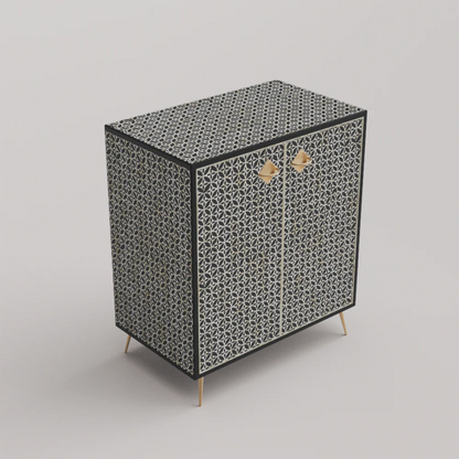 Handmade Bone Inlay Floral Design Two Door Entryway Cabinet Cabinet - Bone Inlay Furnitures