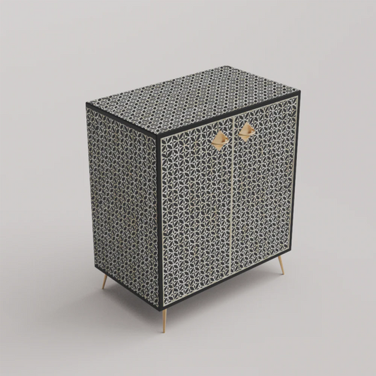 Handmade Bone Inlay Floral Design Two Door Entryway Cabinet Cabinet - Bone Inlay Furnitures