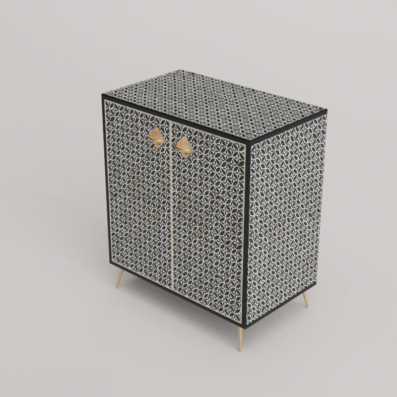 Handmade Bone Inlay Floral Design Two Door Entryway Cabinet Cabinet - Bone Inlay Furnitures