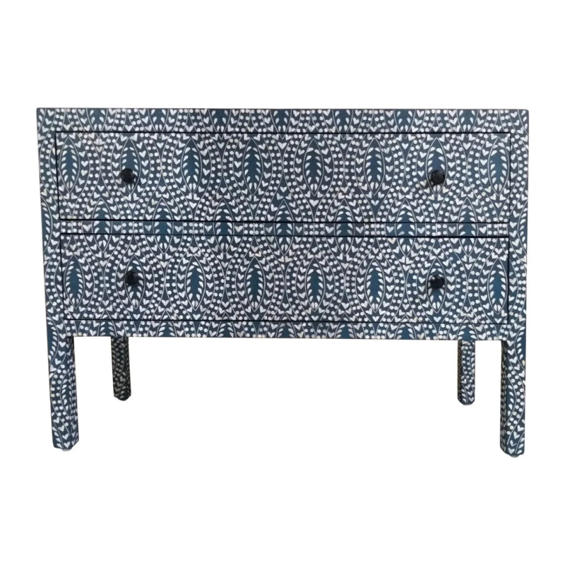 Handmade Bone Inlay Floral Pattern Blue Chest of Drawer | Luxury Dresser in Blue Color Chest of Drawers - Bone Inlay Furnitures