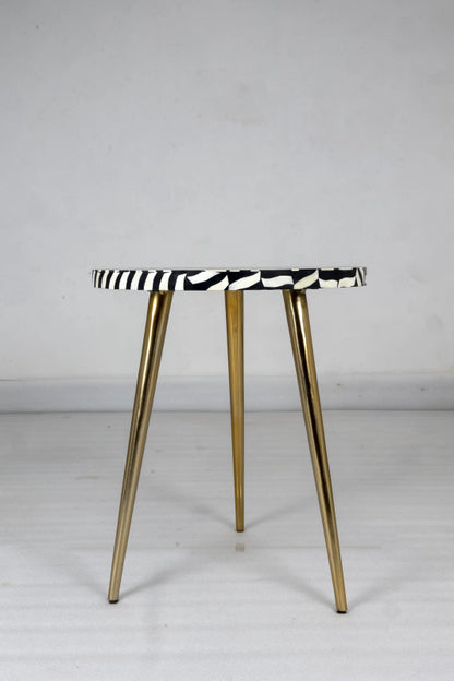 Handmade Bone Inlay Floral Pattern White and Black with Brass Legs Side table Bedside Table - Bone Inlay Furnitures