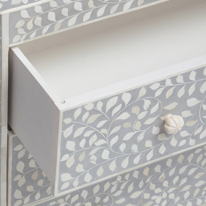Handmade Bone Inlay Floral Three Drawer Dresser Grey Color | Bedroom Storage Unit Chest of Drawers - Bone Inlay Furnitures