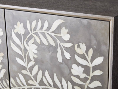 Handmade Bone Inlay Flower Design Two Door Storage Cabinet Entryway Cabinet in Black Color Cabinet - Bone Inlay Furnitures