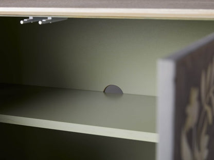 Handmade Bone Inlay Flower Design Two Door Storage Cabinet Entryway Cabinet in Black Color Cabinet - Bone Inlay Furnitures