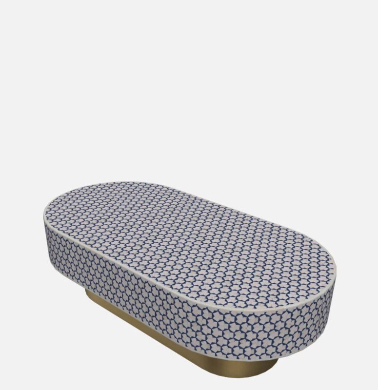 Handmade Bone Inlay Intricate Oval Accent Coffee Table With Brass Base Coffee Table - Bone Inlay Furnitures