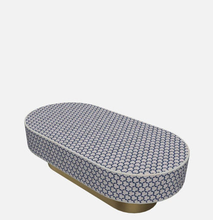 Handmade Bone Inlay Intricate Oval Accent Coffee Table With Brass Base Coffee Table - Bone Inlay Furnitures