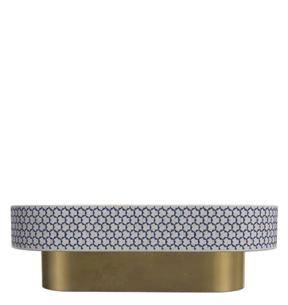 Handmade Bone Inlay Intricate Oval Accent Coffee Table With Brass Base Coffee Table - Bone Inlay Furnitures
