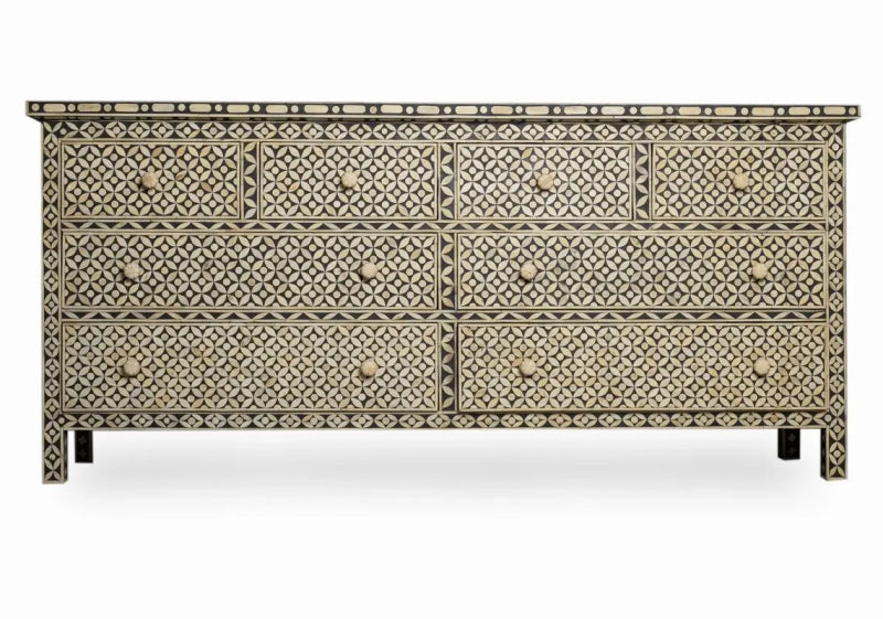 Handmade Bone Inlay Large Chest Of Drawers | Bone Inlay 8 Drawers Dresser Chest of Drawers - Bone Inlay Furnitures