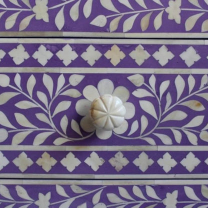 Handmade Bone Inlay Lavender Color Two Drawer Floral Design Bedside Table Nightstand - Bone Inlay Furnitures