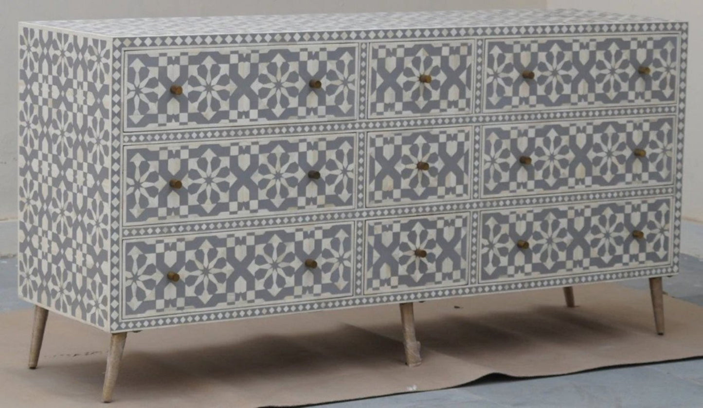 Moroccan Design Chest of Nine Drawers Dresser 