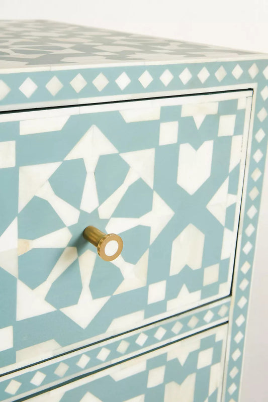 Handmade Bone Inlay Moroccan Chest of Six Drawer Dresser Storage Unit Turquoise Chest of Drawers - Bone Inlay Furnitures