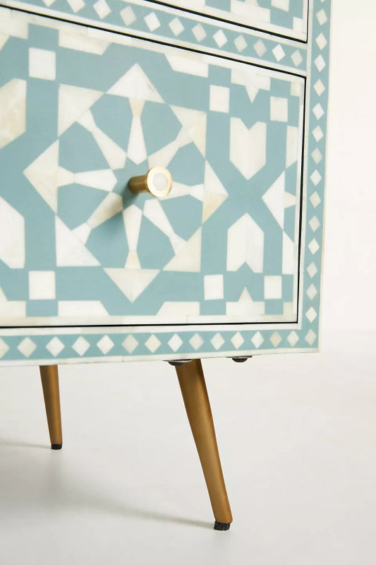 Handmade Bone Inlay Moroccan Chest of Six Drawer Dresser Storage Unit Turquoise Chest of Drawers - Bone Inlay Furnitures