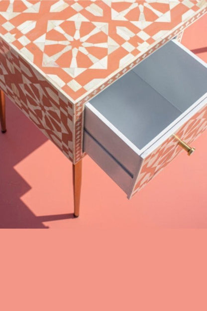Moroccan Bone Inlay Work Desk | Handmade Laptop Desk with Two Drawers