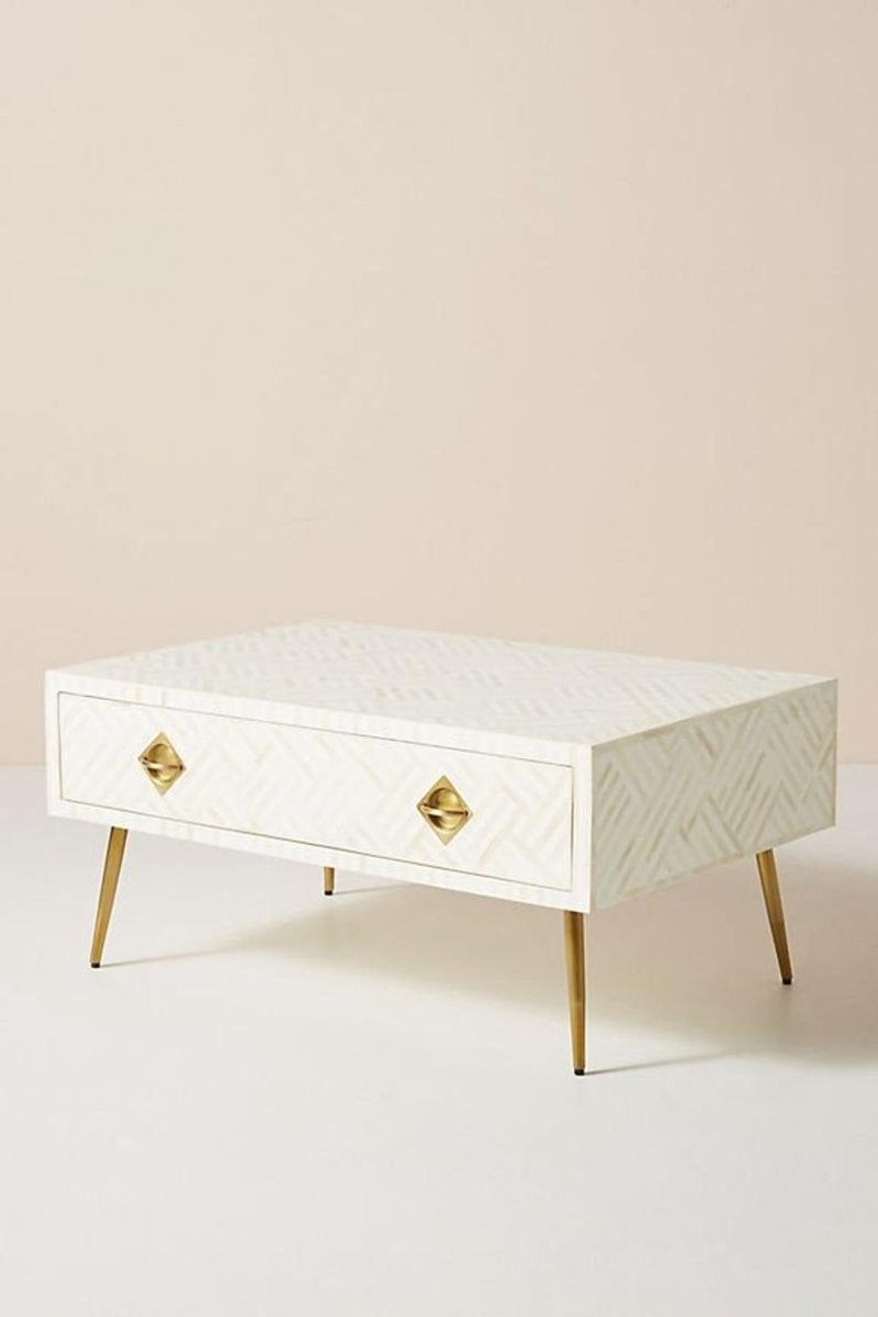 Handmade Black Bone Inlay Optical Coffee Table with Storage Drawer