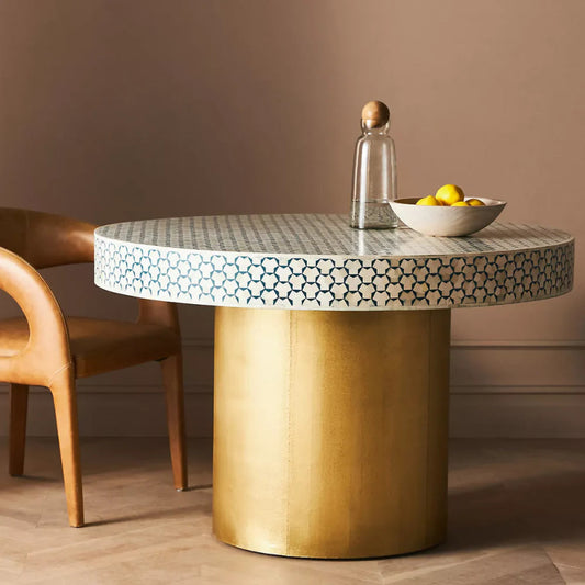 Handmade Bone Inlay Pattern Design Round Dining and Kitchen Table Dining Table - Bone Inlay Furnitures