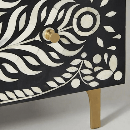 Handmade Bone Inlay Peacock Design Three Drawer Dresser | Black Color Drawer Dresser - Bone Inlay Furnitures