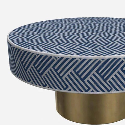 Handmade Bone Inlay Round Blue Color Coffee Table Coffee Table - Bone Inlay Furnitures