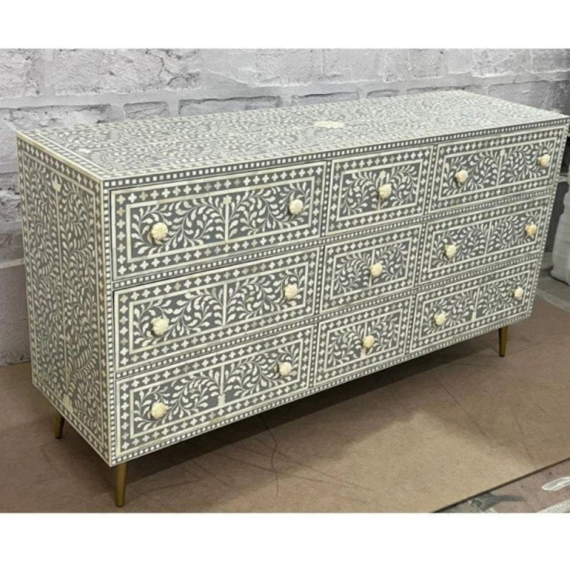 Handmade Bone Inlay Spiral Nine Drawers Large Dresser 