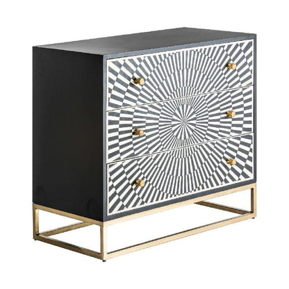 Handmade Bone Inlay Striped Pattern Dresser with Three Drawer Dresser Chest of Drawers - Bone Inlay Furnitures