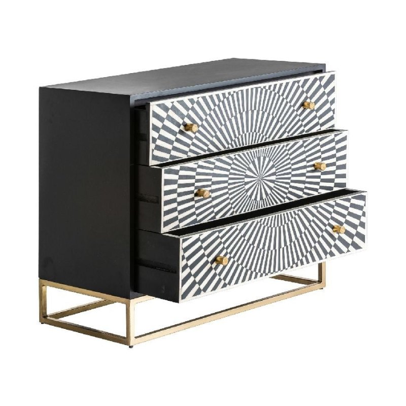 Handmade Bone Inlay Striped Pattern Dresser with Three Drawer Dresser Chest of Drawers - Bone Inlay Furnitures