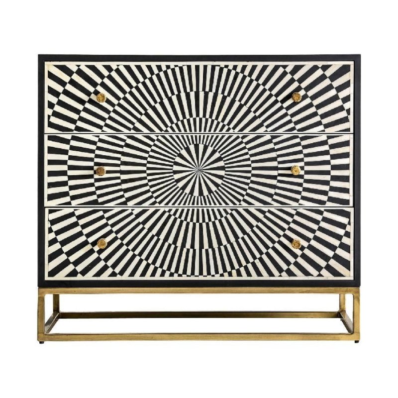 Handmade Bone Inlay Striped Pattern Dresser with Three Drawer Dresser Chest of Drawers - Bone Inlay Furnitures