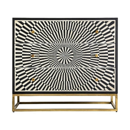 Handmade Bone Inlay Striped Pattern Dresser with Three Drawer Dresser Chest of Drawers - Bone Inlay Furnitures