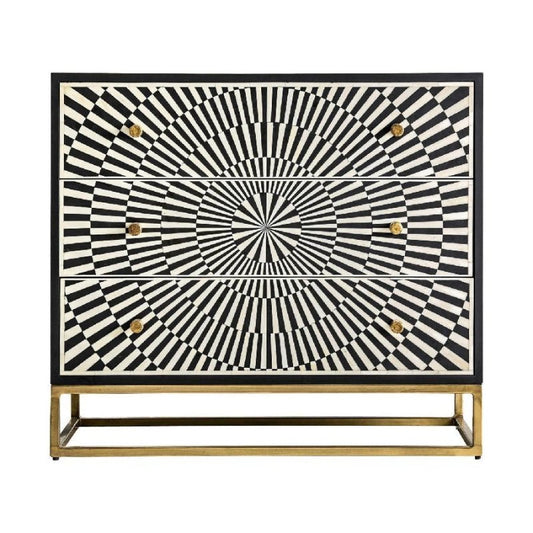 Handmade Bone Inlay Striped Pattern Dresser with Three Drawer Dresser Chest of Drawers - Bone Inlay Furnitures