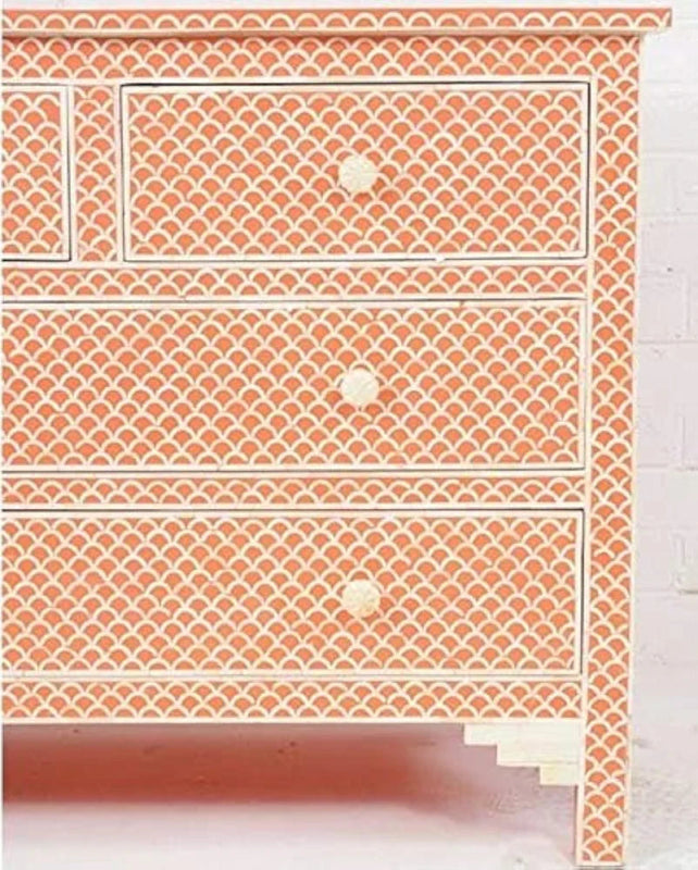 Handmade Bone Inlay Terracotta Fish Scale Design Chest of Drawers Chest of Drawers - Bone Inlay Furnitures