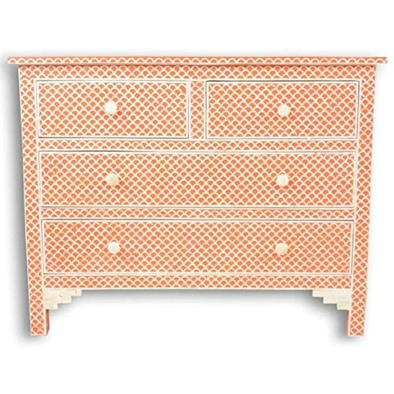 Handmade Bone Inlay Terracotta Fish Scale Design Chest of Drawers Chest of Drawers - Bone Inlay Furnitures