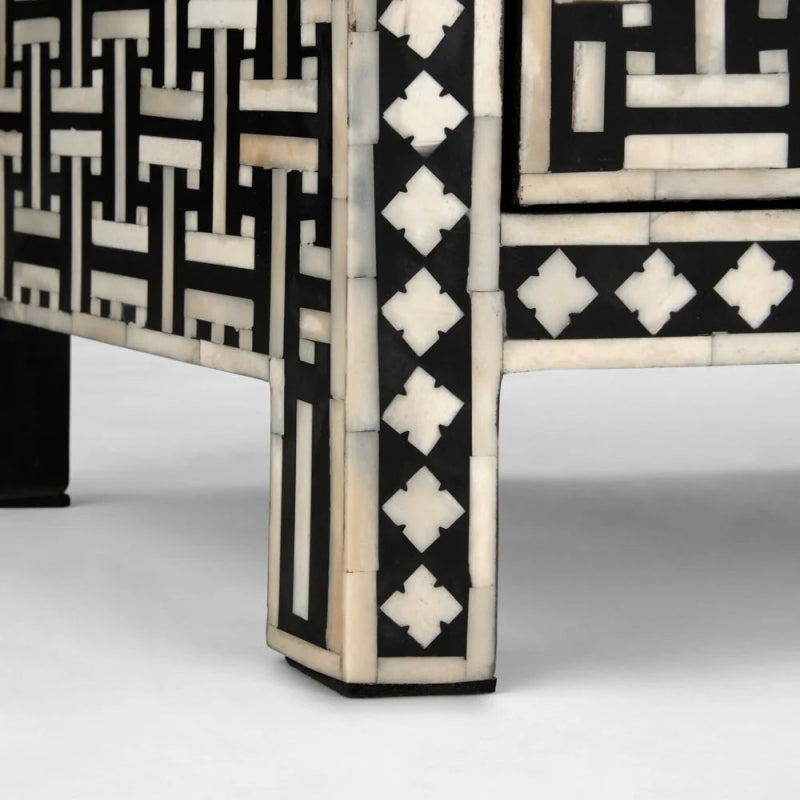 Handmade Bone Inlay Three Door Sideboard Cabinet | Black and White Color Buffet Buffet & Sideboard - Bone Inlay Furnitures