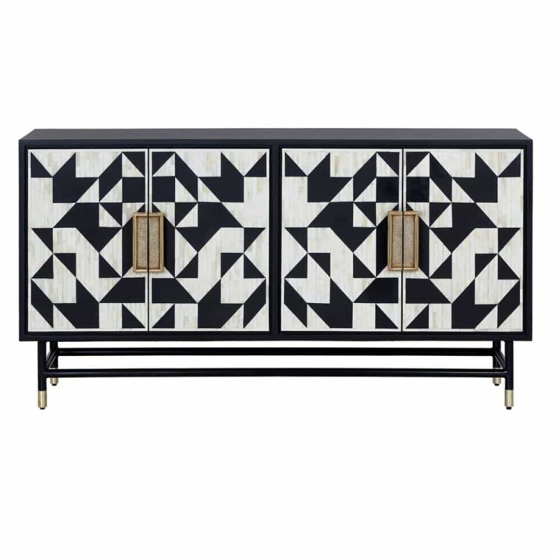 Handmade Bone Inlay Wooden T.V Unit | Media Console Table with Four Door Furniture Media Console Table - Bone Inlay Furnitures