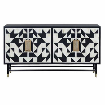 Handmade Bone Inlay Wooden T.V Unit | Media Console Table with Four Door Furniture Media Console Table - Bone Inlay Furnitures