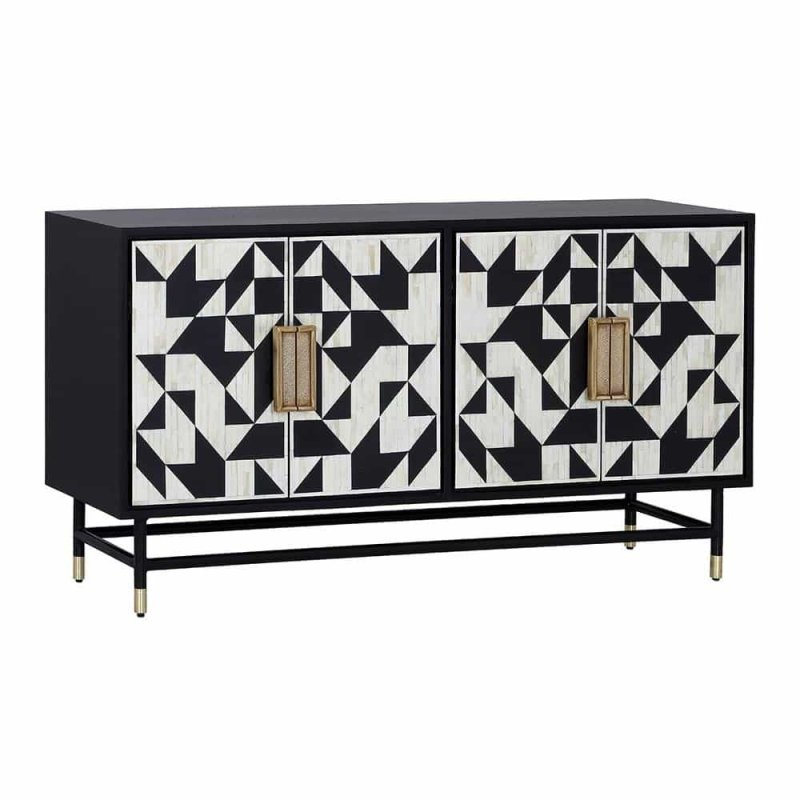 Handmade Bone Inlay Wooden T.V Unit | Media Console Table with Four Door Furniture Media Console Table - Bone Inlay Furnitures