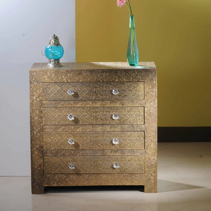 Handmade Brass Embossed Metal Dresser | Metal Chest of Drawer Drawer Dresser - Bone Inlay Furnitures
