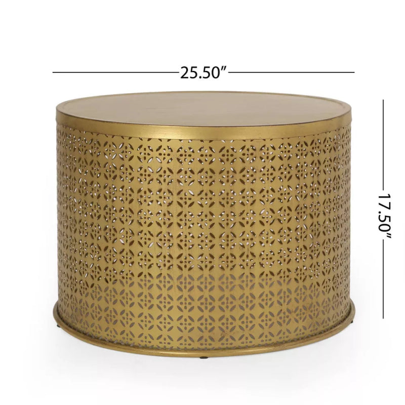Handmade Brass Metal Conversion Table | Embossed Metal Round Coffee Table Coffee Table - Bone Inlay Furnitures