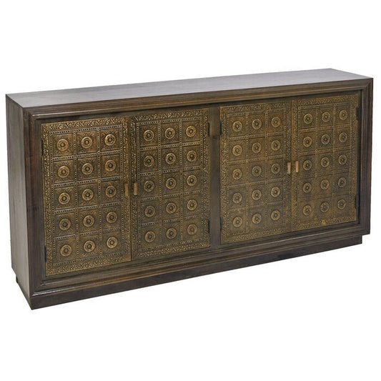 Handmade Brass Overlay Sideboard | Embossed Metal Buffet Table Buffet & Sideboard - Bone Inlay Furnitures