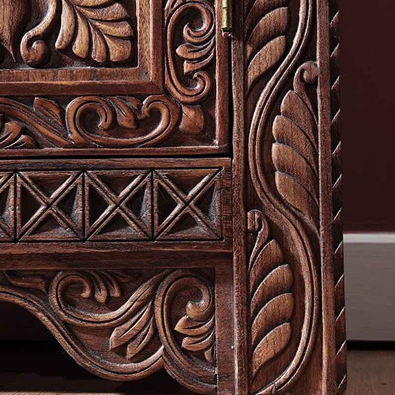 Handmade Brown Wooden Carved Armoire Armoire - Bone Inlay Furnitures
