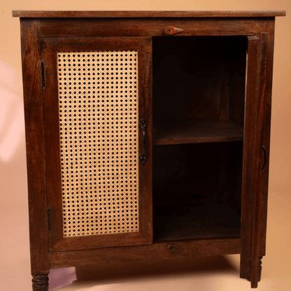Handmade Cane Design Cabinet in Brown with Two Door Kitchen Cabinet - Bone Inlay Furnitures