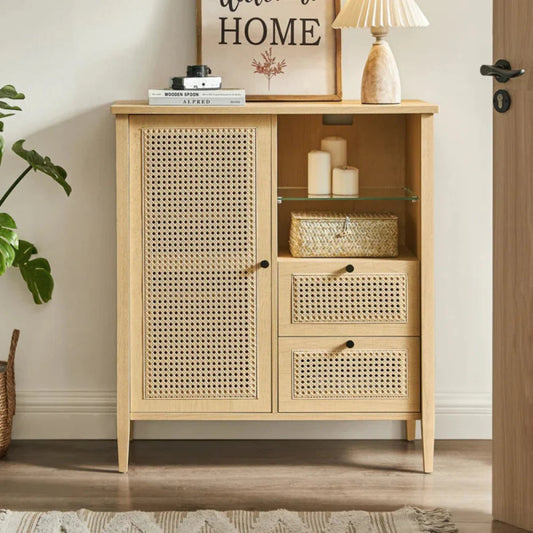 Handmade Cane Design Natural Color Display Entryway Cabinet Cabinet - Bone Inlay Furnitures