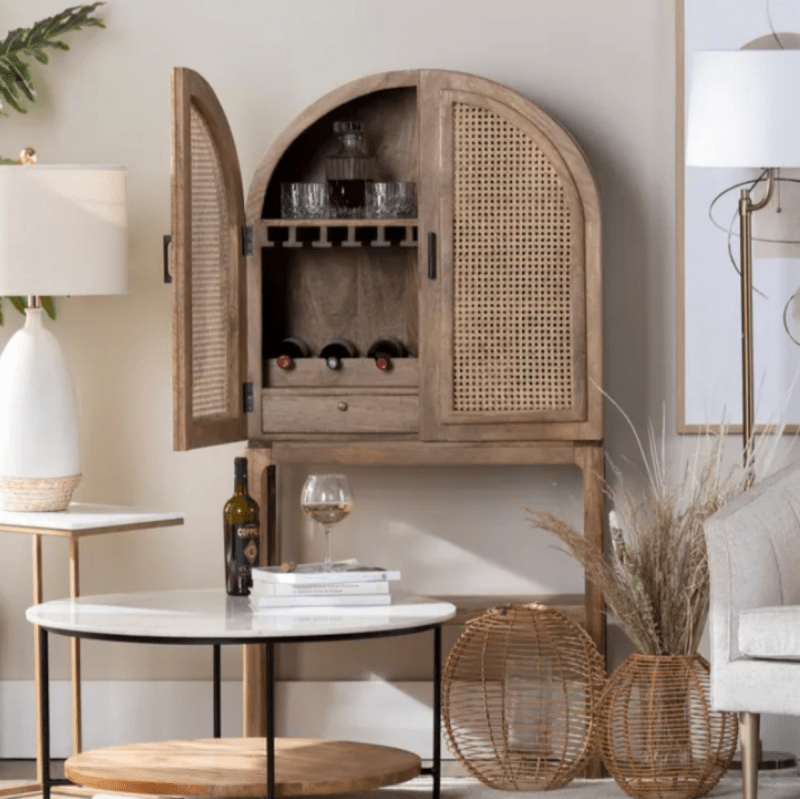 Handmade Cane Designer Bar Cabinet with Two Door Bar Cabinet - Bone Inlay Furnitures