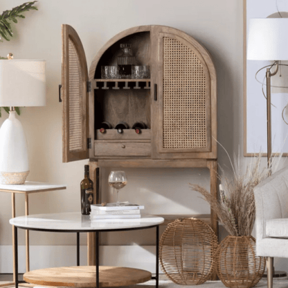 Handmade Cane Designer Bar Cabinet with Two Door Bar Cabinet - Bone Inlay Furnitures